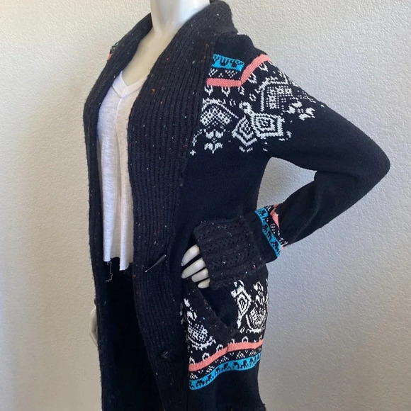 Love Stitch long cardigan black abstract print Size Medium - Picture 3 of 11